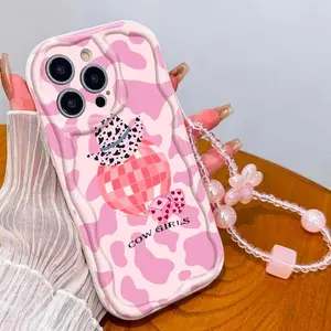 Disco Ball Heart Dice Tpu Phone Case with Lanyard, Shockproof Wave Edge, Fits Apple Models, Girl's Gift, Festival Present