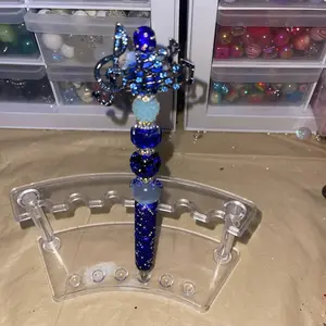 Custom Bling Music Notes Beaded Pen with Blue Beads