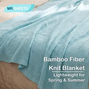 [Memorial Day Sale]NTBAY Icy Cool Bamboo Knit Blanket, Instant Cooling Bed Blanket for Hot Sleepers, Breathable & Silky Soft Summer Throw