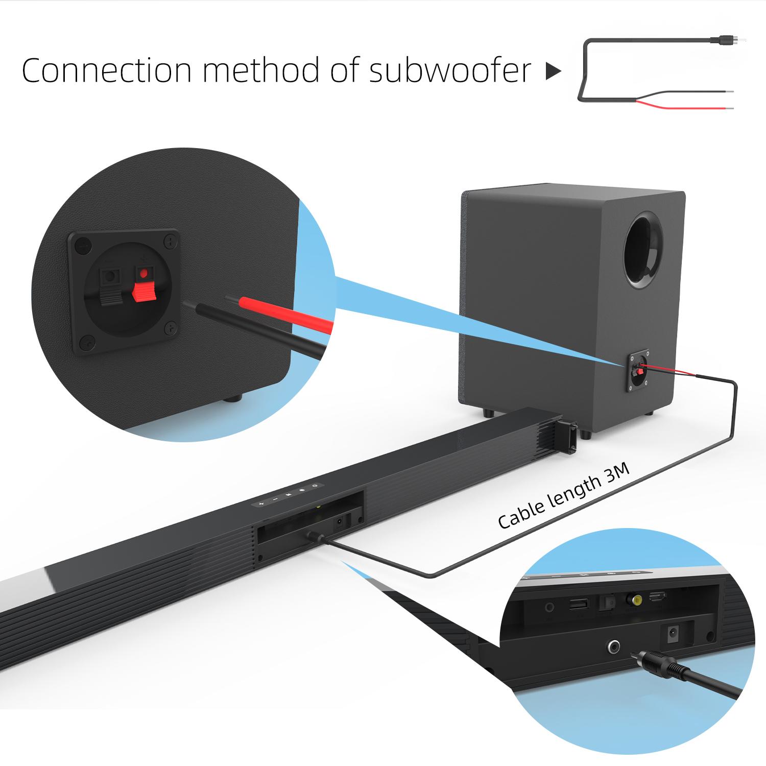 Bluetooth Soundbar With Subwoofer, 2.1 Heavy Bass Surround Sound System, TV Speaker, Home Theater Stereo, Bluetooth 5.0, AUX/USB/Optical/HD(ARC) Connection
