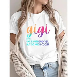 100% Cotton Casual Crew Neck T-Shirt with Gigi Alphabet Print, All Season Comfort Fit, Knit Fabric Tee