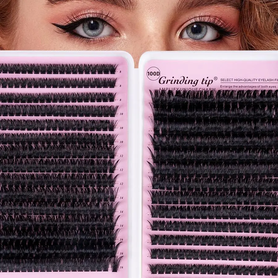 DIY Lash Extension Kit - 80/100D Grinding Tip Clusters, Bond and Seal Glue, Precision Tweezers - Beginner-Friendly Wispy Volume Individual Lashes for Home Use Cosmetic Makeup