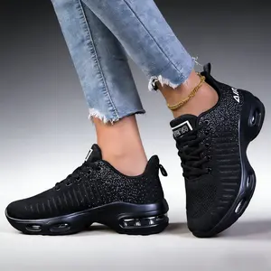 Women's Casual Running Gym Sneakers Lightweight Breathable Wear-Resistant Comfort AllBlack Shoes