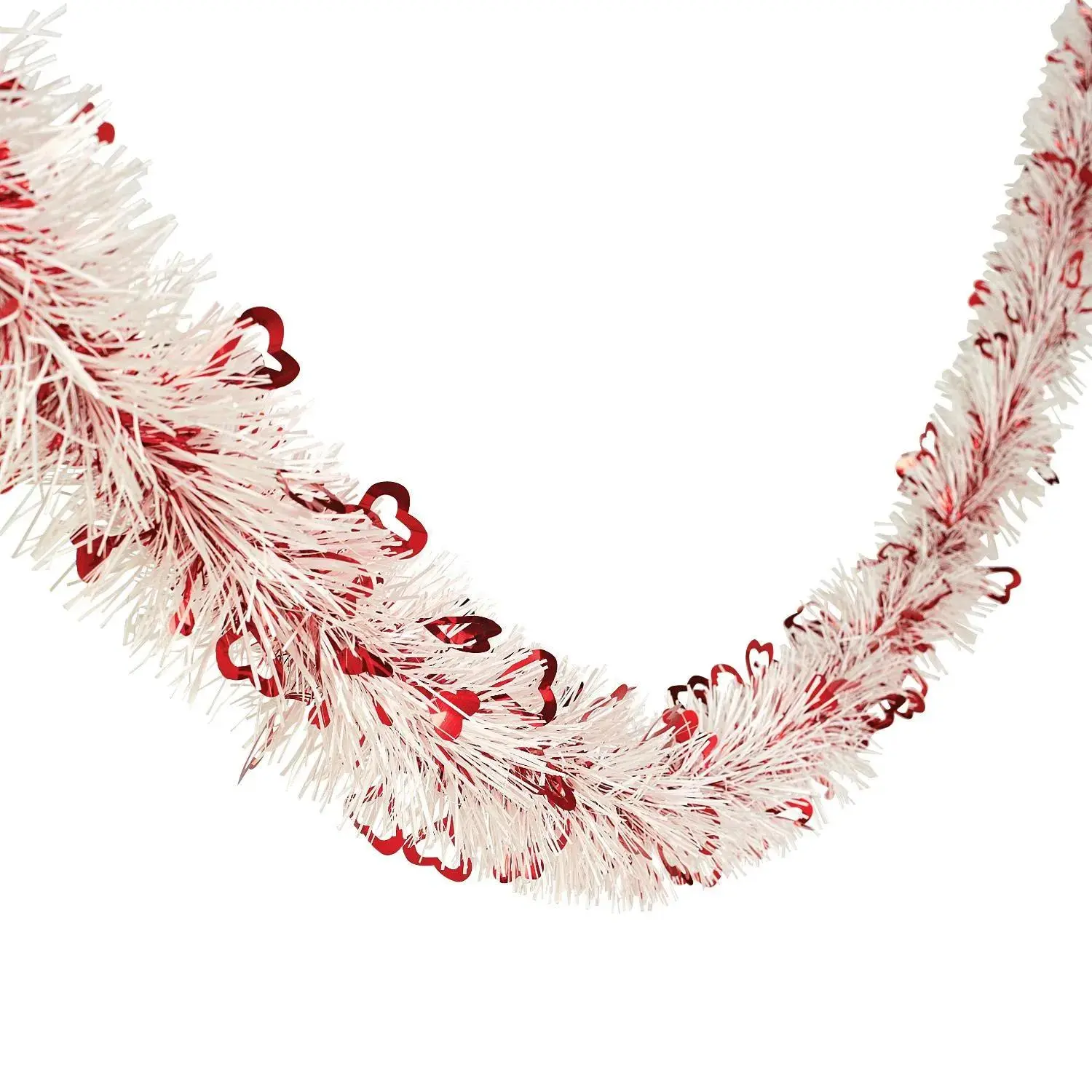 24 Ft. Sparkling White & Red Foil Tinsel Heart Garland, Valentine's Day Decoration for Wall Decor & Wall Hanging