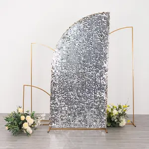 7ft Silver Big Payette Sequin Chiara Wedding Arch Cover For Half Moon Backdrop Stand