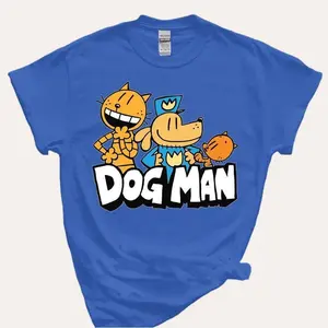 World Book Day 2025 DogMan T-Shirt – featuring Dog Man cartoon characters in a fun, bold design. A perfect gift tee for ladies and young readers who love adventure and animals