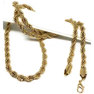 Men's Large Hip Hop 24-30 Inch Rope Chain Gold Plated 3.5-6mm Width