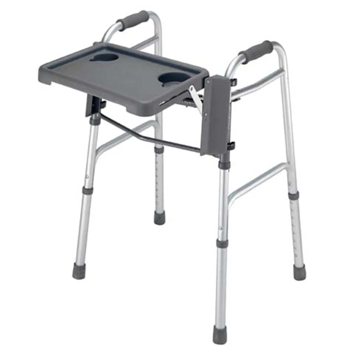Away Duro-Med 510-1084-0300 Lightweight Durable Gray Plastic Small Animal Folding Walker Tray - Tool-Free Adjustable Clips, Easy Assembly, Elevated Edges, Recessed Beverage Holders, Anti-Roll, Snap-On Design