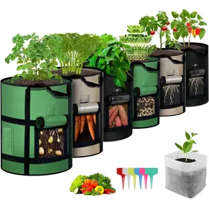 Grow Bags 6Pack - 10 Gallon Potato Grow Bags with Window to Harvest, Thickened Fabric Pots with Handles, Garden Bags to Grow Vegetables, Potatoes Tomato Chili Carrot