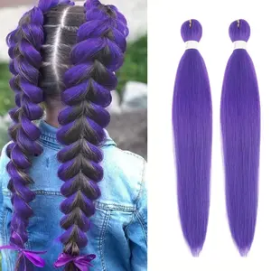 2 Pack 26 Inch Purple Braiding Hair Extensions Pre-stretched Long Wigs for Women, Colorful Ponytail Synthetic Hair Makeup Braids for Cosplay Christmas Halloween Costume Bachelorette Party