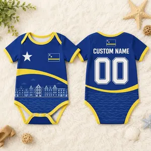 Personalized Curacao Baby Bodysuit, Custom Name Number Onesie, Curacao Flag Romper, Infant Clothes, Baby Shower Gift G6G