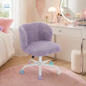 Lavender Faux Fur Vanity Chair with Wheels, Adjustable Swivel Desk Chair for Bedroom, Makeup Room & Small Spaces