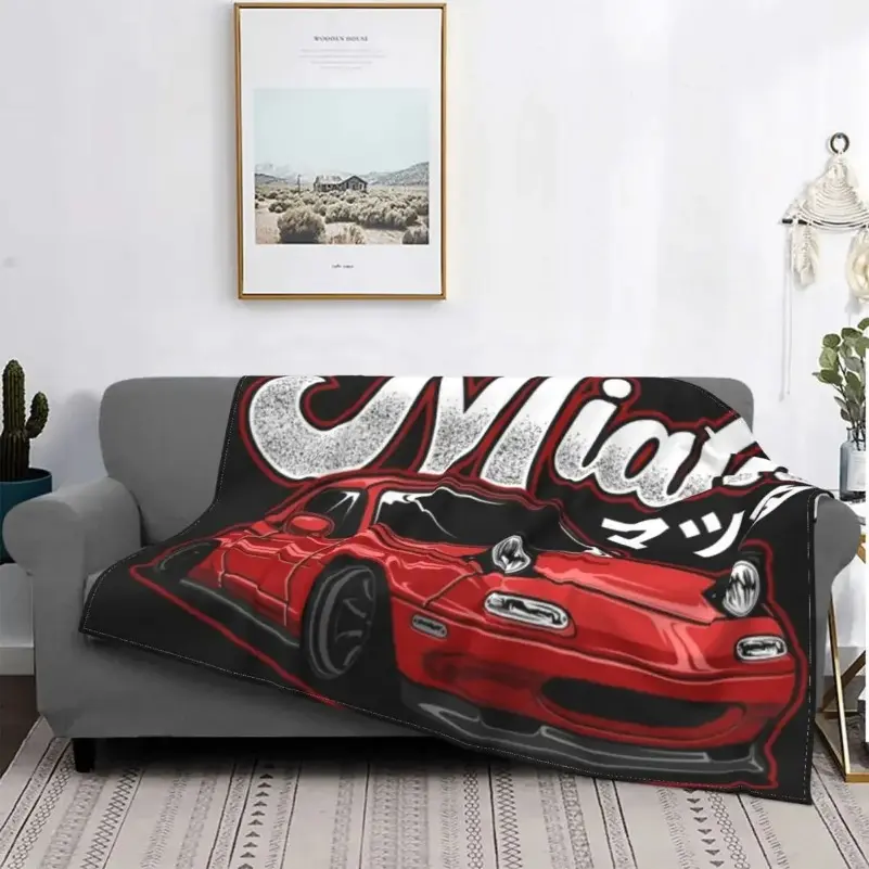 Miata MX-5 NA JDM Car Drift Turbo Red Car Print Blanket - Plush, Thick, Super Soft Flannel Fleece Throw Blanket for Bedding, Bedspread, Quilt - Holiday Gift for Family, Friends (Thanksgiving, Graduation, Valentine's Day), Car Print Blankets