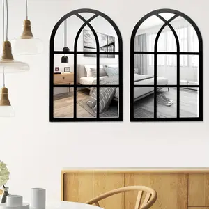 New 2Pcs window wall mirror wall decoration retro country arch wall mirror decorative window glass mirror for living room bathroom bedroom kitchen 27x42cm Acrylic