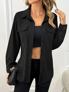 Women's Corduroy Fitted Shirt Jacket with Front Pocket Design, Casual Fashion Outerwear Coat Womenswear for Women Daily Wear & Office Use