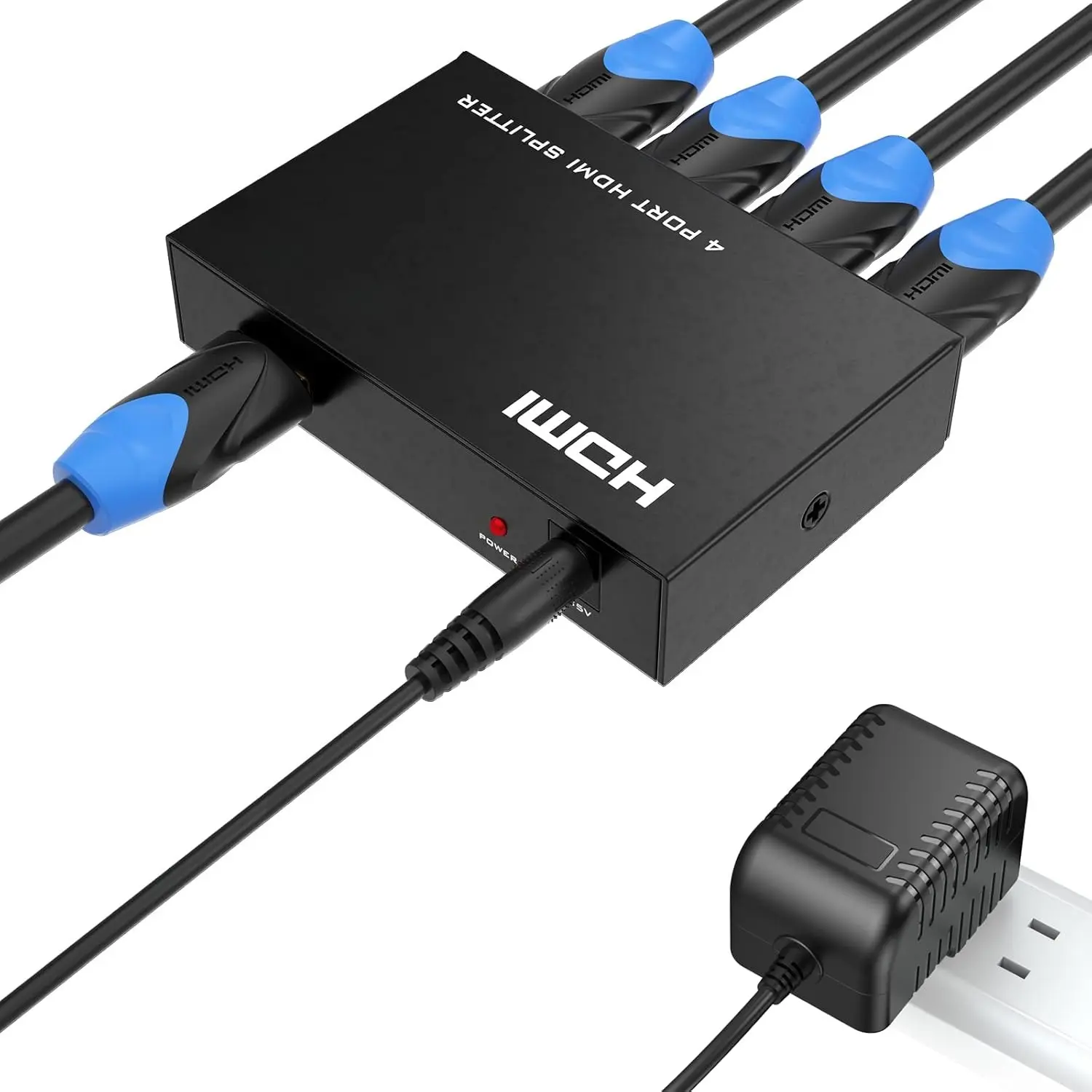 L-PSP009   HDMI Splitter 1 in 4 Out, 1x4 Power HDMI Splitter 4 Ports w/AC Adapter, 4Kx2K@30Hz 3D Full HD Distributor for PS4 Fire Stick HDTV