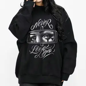 Never Look Back Chicano Clothing Lowrider Style Chicana Art Gangster Clothes Cholo Outfit Cotton Fabric Unisex Hoodie for Men and Women Long Sleeve Casual Streetwear
