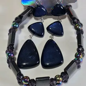 Boutique Mystic Stretch Bracelet Blue Marble Earrings