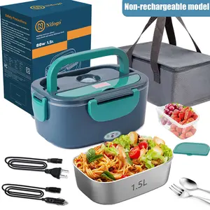 Square Black Electric Lunch Box 80W High Power Portable Heating Box 1.8L Stainless Steel Liner With Display Screen 12V24V110V Multi Voltage Leak Proof Food Container Car Office Camping travel