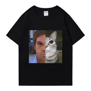 Dexter Morgan Cat T-shirts Funny Cotton Short Sleeve Graphics Tshirt Unisex Streetwear Man Clothes Harajuku Loose T-shirt Tops