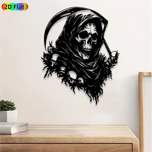 1pc Grim Reaper Metal Wall Art, Scythe & Skulls Statue Mural, Intricate Craftsmanship, Vintage Ironwork, Perfect for Halloween, Day of the Dead Decor, Perfect for Gothic Studio Bar Garden Fence Decor, Ideal Gift for Dark Art Enthusiasts.