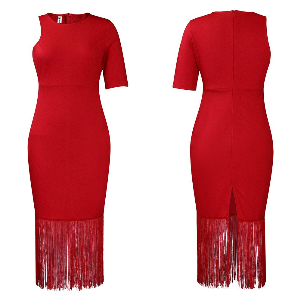 Solid color hip hugging fringe dress