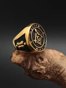 Men's Punk Style Masonic Stainless Steel Ring, Classic Jewelry Gift for Boyfriend, Family, Holiday Present, Stackable Rings