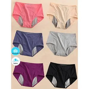 6pcs Women's Leakproof Period Panties - High Elasticity Breathable Mesh, Triple-Layered Tummy Control Seamless High-Waisted Underwear, Plus Size OXL-5XL, 6 Colors (Black/Dark Purple/Purple/Pink/Grey/Beige), Period Underwear, Heavy Flow Protection,