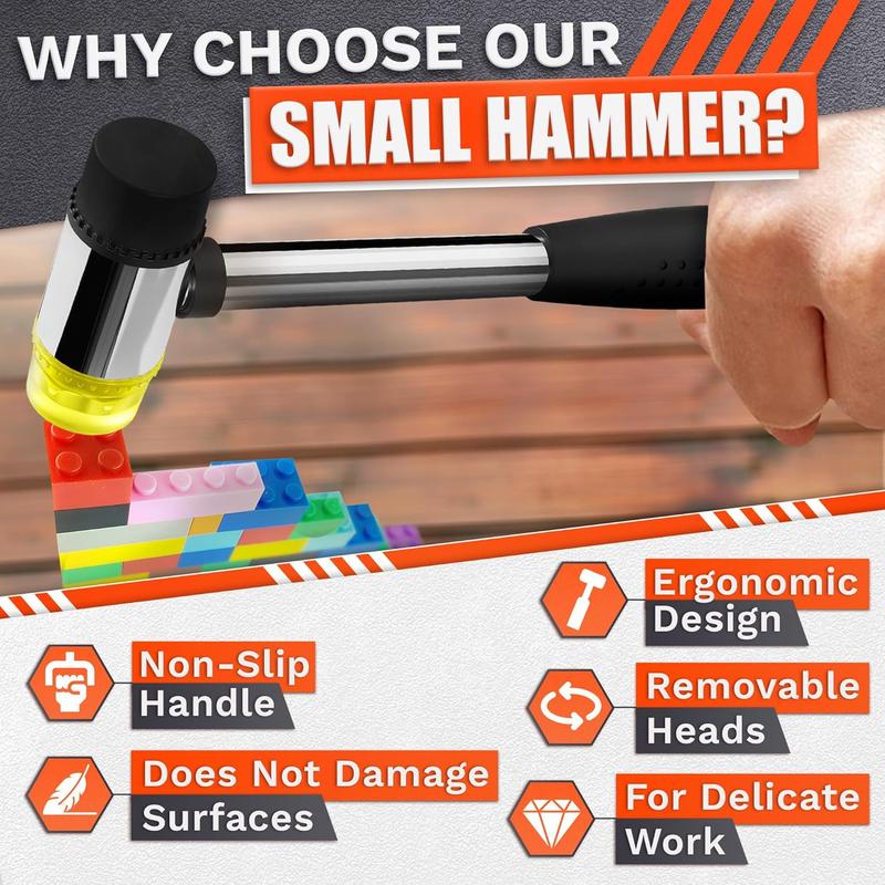 Small Rubber Mallet Hammer – 25 mm Lightweight Double-Sided Rubber and Plastic Head | Non-Slip Ergonomic Grip | Durable, Scratch-Free Tool for Jewelry Making & Repair, Valentine Craft, Furniture Setup