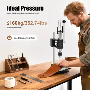 352lbs Cast Iron Manual Press Puncher - Adjustable Leather Punching Stamping Machine - Low Noise DIY Piercing & Embossing Tool