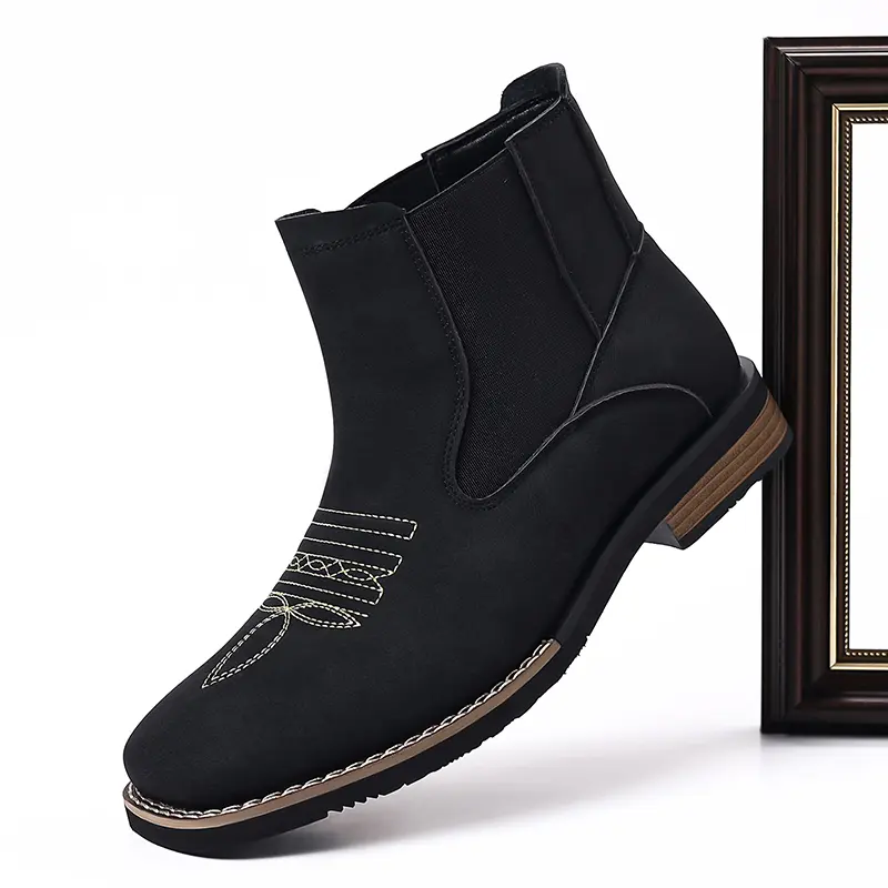 Retro minimalist high-top boots for everyday wear—versatile square-toe, thick-soled short boots.