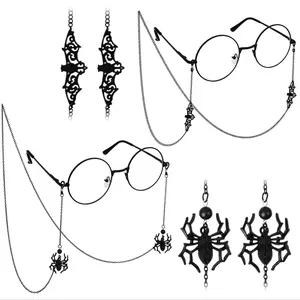 Gothic Bat Cat Spider Design Glass Chain Eyeglass Holder, Unique Glasses Necklace for Halloween Party, Outdoor Use & Travel