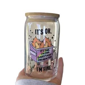 Mystery 16oz Funny Glass Cup With Glass Straw And Bamboo Lid - Perfect for Coffee and Tea