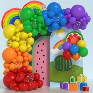104pcs Rainbow Balloon Arch Kit - Colorful Assorted Balloons with Watermelon Foil Design, Perfect for Kids' Birthday Parties & Celebrations, Party Decoration | Vibrant Balloon Display | Durable Rubber Balloons, Birthday Party Decorations