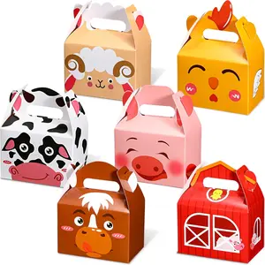 STYRKE 24 Pack Farm Animal Party Favor Boxes Theme Birthday Goodie Bags Farmhouse Print for Family Supplies 6 Designs
