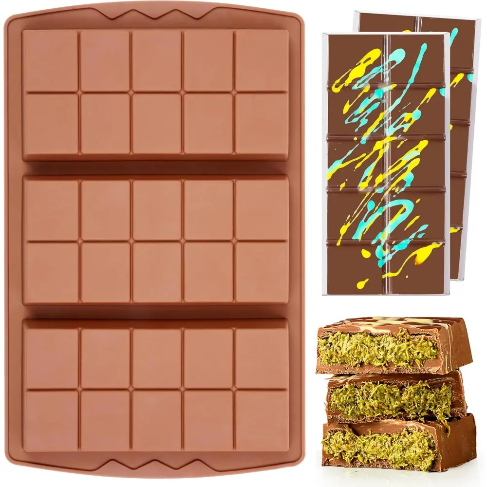 1 Pc Large Deep Nonstick Flexible Rectangle Silicone Chocolate Bar Mold - 10-Snap Break Apart Design, Oven-Safe Bakeware for Birthday Treats, Candy Making (Note: Incompatible "large 2 pcs bags" keyword cannot be added without distorting product identity),