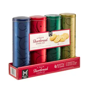 Member's Mark Shortbread Cookies Tin 4 Pack in Assorted Colors No Preservatives No Artificial Flavors No Artificial Colors Gift Set for Holidays