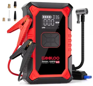 GOOLOO A3 Arrancador de batería con compresor de aire, 3000 A portátil de batería de coche (9,0 gasolina/6,5 L diésel) con inflador de neumáticos de apagado automático de 150 PSI, caja de salto de litio supersegura de 12V, arrancador de batería de coche