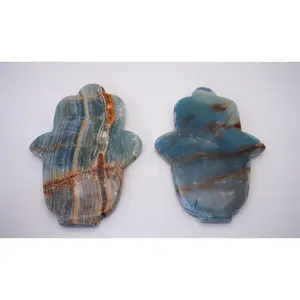 Lemurian Blue Onyx Calcite Hamsa Sigils