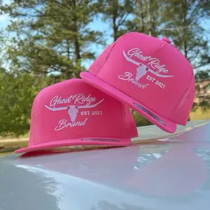 Ghost Ridge Brand Pink Yupoong 6006 New Bull Mesh Trucker Style Cap