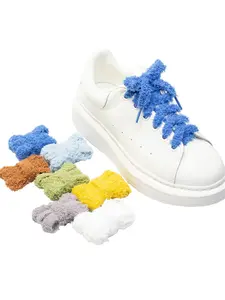 7 Pairs 1cm Wide Single Layer Flat Faux Fur Shoelaces, Casual Skateboard Shoe Laces, All Seasons Plain Design, Comfortable and Durable