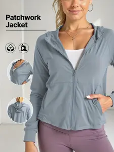 Women's Full-Zip Hooded Sports Jacket, Lightweight Running Coat with Pockets, Ideal for Yoga, Gym, and Various Fitness Activities