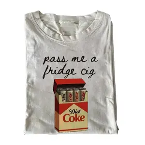 Women's Retro Classic Short-Sleeve Cotton T-Shirt - Unisex Loose-Fitting Casual Tee with "Pass Me a Fridge Cig" Print, Ideal Gift for Him & Her 010605