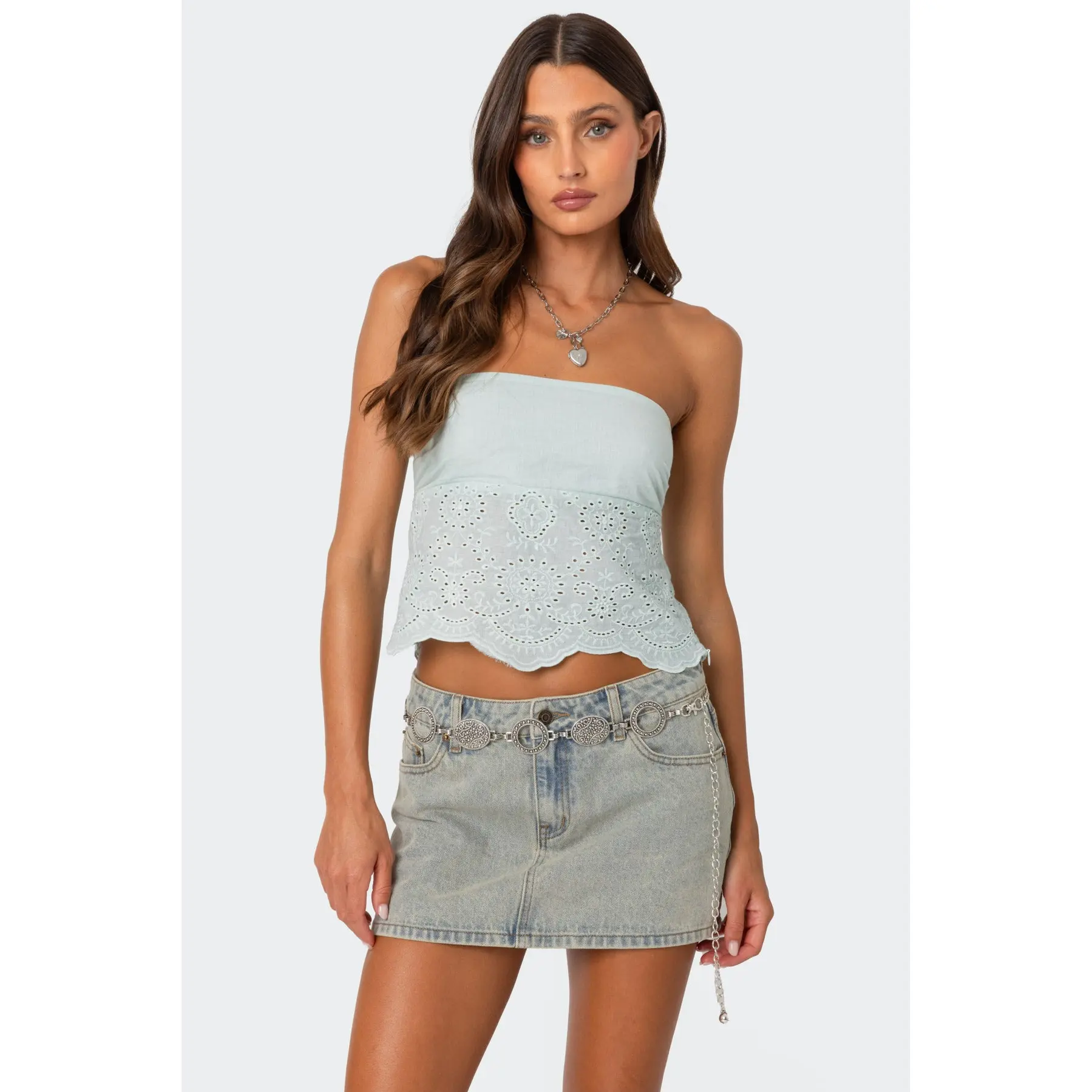 Scalloped Eyelet Tube Top Scalloped Eyelet Tube Top