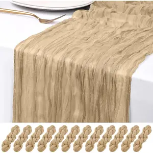12 Pack Beige Cheesecloth 120 inch Fall Thanksgiving Boho Rustic Gauze Farmhouse 10FT Cheese Cloth Runner for Baby Shower Wedding Home