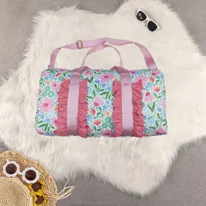 New Clothes Sibling Floral Pink Ruffle Band Adult Women Duffel Bag Fashionable Travel Bag for Ladies