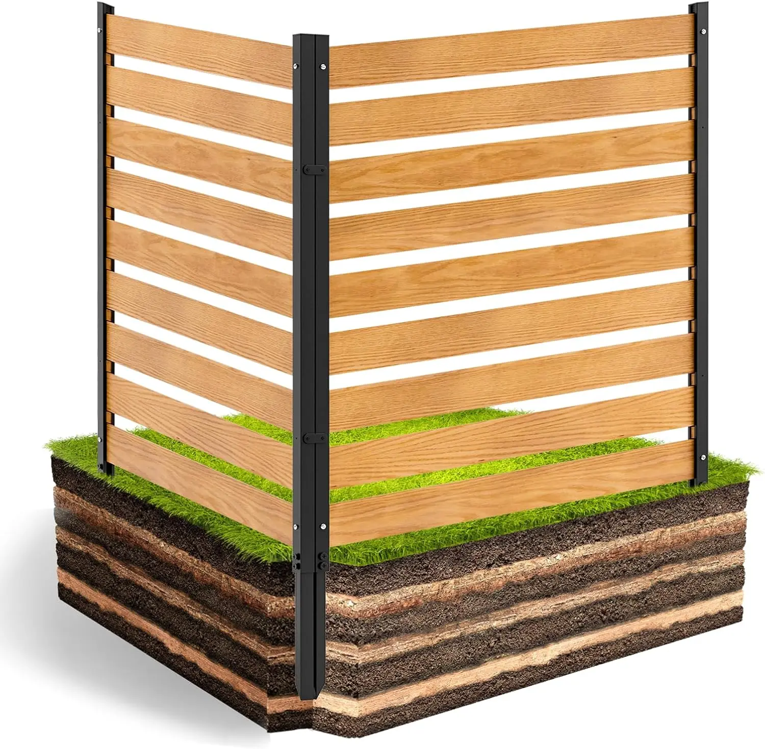 Naudacaa Durable Solid Wood Outdoor Privacy Fence Screen with Metal Stakes - Sturdy Enclosure for Pool Equipment, Trash Can, Air Conditioner (Boasts Durability & Sturdiness)