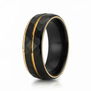 Tungsten 18K Gold Ring |The Entrepreneur |GentleBands| 8Mm Width, Hammered Brushed Finish, Comfort Fit | Men'S Wedding Bands