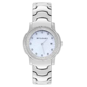 Bvlgari Solo Tempo 29mm Stainless Steel Quartz Watch, Custom Sunburst MOP Diamond Dial & Custom Diamond Bezel WHT024818