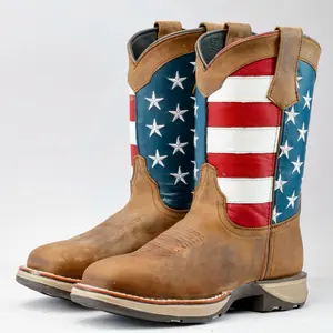 Distressed Brown USA Flag Leather Work Boots- Composite Toe Distressed Brown USA Flag Leather Work Boots- Composite Toe